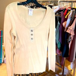 Chloe scoop neck long sleeve top with vintage looking buttons